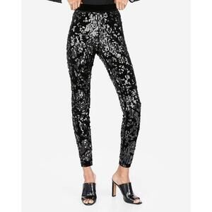 Express Womens Black Sequin‎ Rocker Grunge Nightout Leggings Pants Size Small